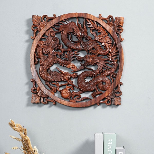 Chinese Dragon Wall Decor, Dragon Wall Art, Wood Carving, Chinese Dragon, Mystical Animal, Room Decor, Halloween Decor, Mothers Day Gifts