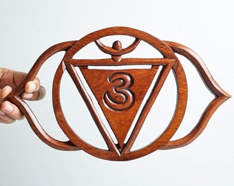 Third Eye Chakra Sculpture, Ajna Chakra Figurine, Decorative, Woodcarving, Wooden Hanging Mandala, Spiritual Wall Decor, Gift for Her