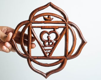 Rotchakra-väggkonst, Muladhara Chakra-prydnad, träsnideri, trämandala-väggdekor, meditationskonst, inredning, lärarpresent