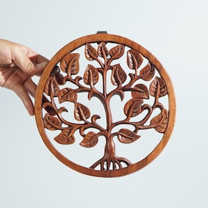 Tree of life Wall Art, Mendallion Tree Wall Decor, Wood Carving, Ornament, Natural Piece, Office Decoration, Artwork, Gift for Mother