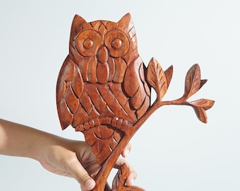 Owl on Tree Wall Art, Wall Decor, Hanging Statue, Sculpture, Artwork, Unique Ornament, Bedroom Decor, Office Decoration, Gift Idea for Her