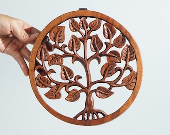 Tree of life Wall Art, Mendallion Tree Wall Decor, Wood Carving, Ornament, Natural Piece, Office Decoration, Artwork, Gift for Mother