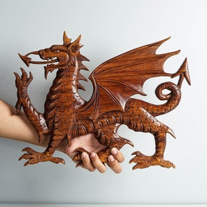 Welsh Dragon Wall Decor, Wall Hangings, Hanging Wooden Art, Mystical Animal, Wood Carving, Handmade, Aesthetic Room Decor, Memorial Gift