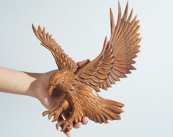 Arte mural de águila, estatua de pájaro de madera, escultura única, tallado en madera, decoración hecha a mano, inauguración de la casa, decoración rústica, adornos navideños