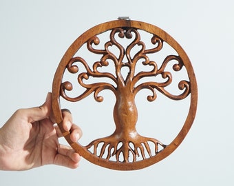 Tree of life Wall Art, Medallion Tree Decor, Wood Carving, Artwork, Hanging Statue, Handmade Statue, Reading Room Decor, Gift for friend