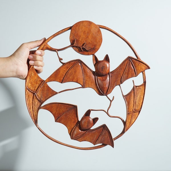 Flying Bat Wall Art, Wooden Bird Statue, Unique Sculpture, Wood Carving Wall Art, Wall Hangings, Dorm Decor, Birthday Gift, Gift for Him