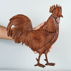 Wooden Rooster Wall Decor, Rooster Wall Hanging, Wood Carving, Animal Figurine,  Farmhouse Decor, Decorative, Kitchen Decor, Gift for Father