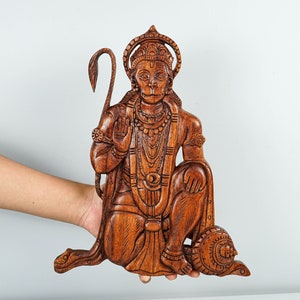 Hanuman Wall Decor, HinduGod Ornament, Wooden Hanuman Art, Spiritual, Wood Carving, Wall Art, Housewarming, House Decor, Grandfather Gift