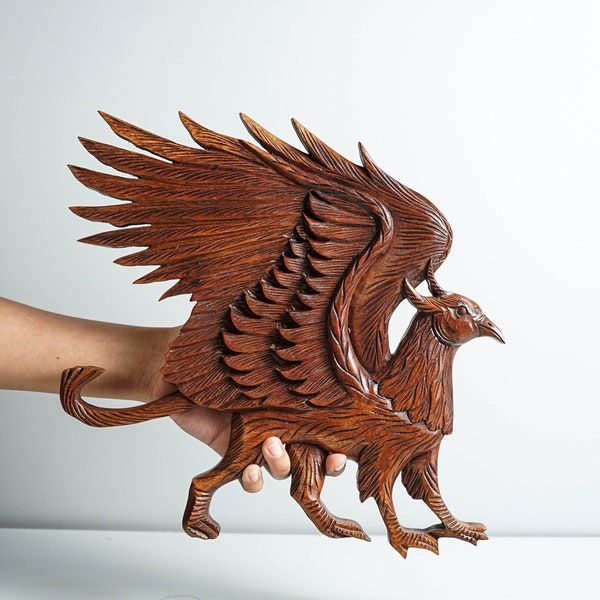 Wooden Griffin Sculpture, Wood carving, Gryphon Wall Decor, Mythical Creature Figurine, Handcrafted, Interior Decor, Best Friend Gift