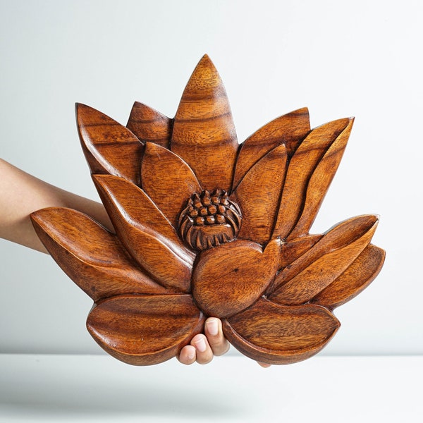 Lotus Flower Decor, Wooden Lotus Flower, Wood Wall Art, Wood Carving, Wall Hanging Flower, Room Decor, Gift for Him, Gift for Wife