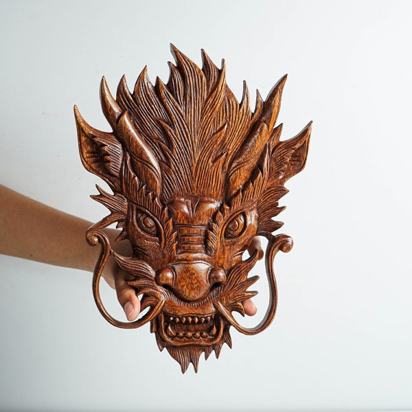 Chinese Dragon Head Wall Decor, Wall Art, Chinese Dragon, Mystical Animal, Wood Carving Wall Art, Unique, Halloween Decor, Gift for Father