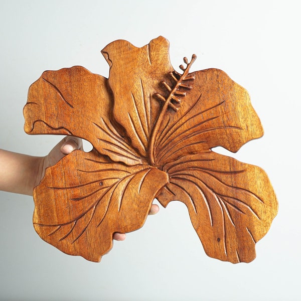 Décoration florale d'hibiscus, hibiscus en bois, art mural hibiscus, sculpture sur bois, décoration florale, tentures murales d'hibiscus, décoration de chambre, cadeau pour maman