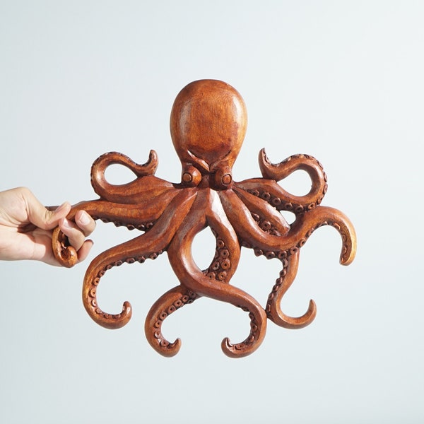 Octopus Wall Decor, Wall Hangings, Wall Statue, Wood Carving, Wooden Sculpture,  Room Decor, Animal Decor, Gift for Her, Mother's Day Gift