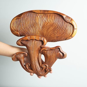 Wooden Mushroom Decor, Hand Carved, Wall Art, Mushroom Wall Hanging, Garden Decor, Mushroom Collector, Handmade Decor, Grandfather Gift