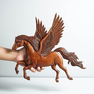 Pegasus Flying Wall figurine, Hand Carved, Horse Wall Decor, Wooden Mythical Creature Statue, Housewarming, Handmade Decor, Christmas Gift