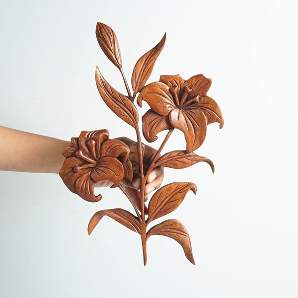 Lily Wall Art, Wooden Flower Decor, Wood Carving Wall Art, Wooden Lily Flower, Handmade Decoration, Gift Ideas, Birthday, Christmas Decor