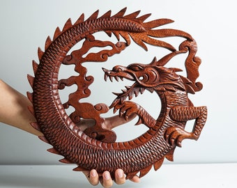 中国の龍の壁飾り、木製壁掛けアート、木彫り、中国の龍、ホーム