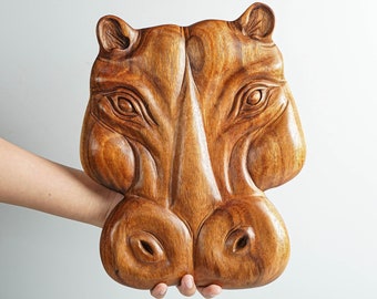 Hippo Wall Decor, Nilpferd, Wildtier, Hand geschnitzt, Holzschnitzerei Wandkunst, Nautik, Tierkunst, Raumdekoration, Geschenk für Sie