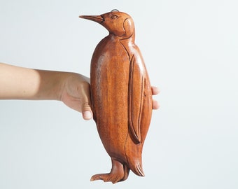 Penguin Wall Art,  Wooden Statue, Wall Decor, Hand Carved, Wood Carving, Ornament, Nautical, Beach Art, Penguin Lovers Gift, Gift for Him