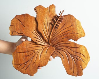Hibiscus Flower Decor, Wooden Sculpture Wall Art, Wood Carving, Flower Decor, Interior Decor, Wall Hangings, Handmade, Gift for Mother