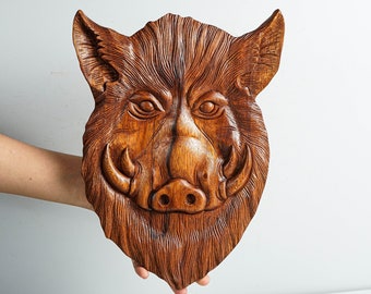 Wildschweinkopf Wanddekor, Wandkunst, Wandbehang, Holzschnitzer, handgeschnitzt, Tafelwildschwein, Holzwandgeschenk, Raumdekor, Jägergeschenk