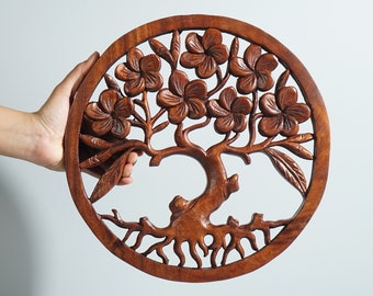 Tree of Flower, Tree Wall Art, Wall Decor, Nature, Wood Carving, Wall Ornament, Interior Decor, Statue, Rustic Decor, Engagement Gift