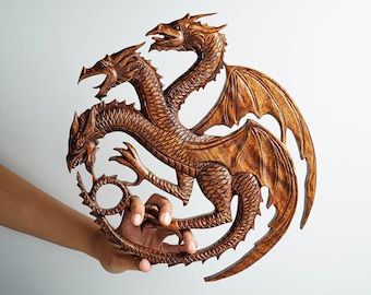Hydra Dragon Wall Art, Wooden Three Headed Dragon, Wall Art, Hanging Art, Mystical Animal, Wood Carving, Handmade Decor, Birthday Gift