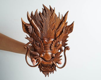 Chinese Dragon Head Wall Decor, Wall Art, Chinese Dragon, Mystical Animal, Wood Carving Wall Art, Unique, Halloween Decor, Gift for Father