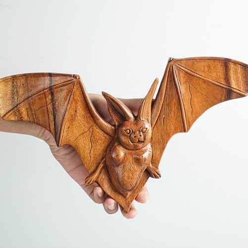 Flying Bat Wall Art Wooden Bird Statue Unique Sculpture Etsy
