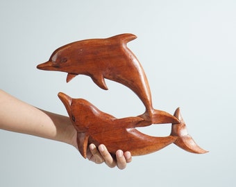Dolphin Couple Sculpture, Wooden Statue, Wall Art, Wood Carving, Ornament, Marine Life, Beach Art, Housewarming, Couple Decor, Anniversary