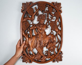 Lord Krishna Wall Art, Wall Panel, Hindu God, Spiritual Wall Art, Spiritual Ornament, Meditation Decor, Interior Decor, Memorial Gift