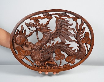 Wooden Dragon Statue, Wall Art, Chinese Dragon, Mystical Animal, Wood Carving, Artwork, Wall Statue, Room Decoration, Memorial Gift
