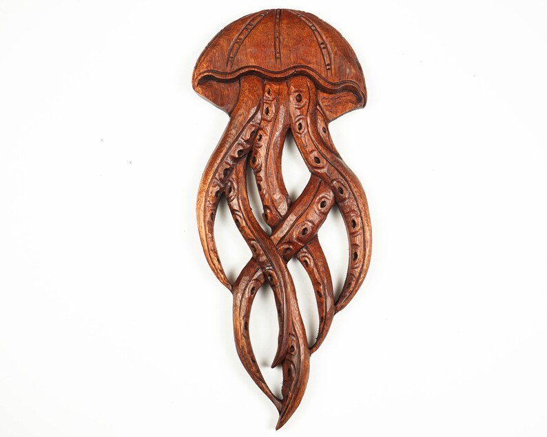 Jellyfish Wall Art Wood Carving Marine Life Ornament Beach Etsy