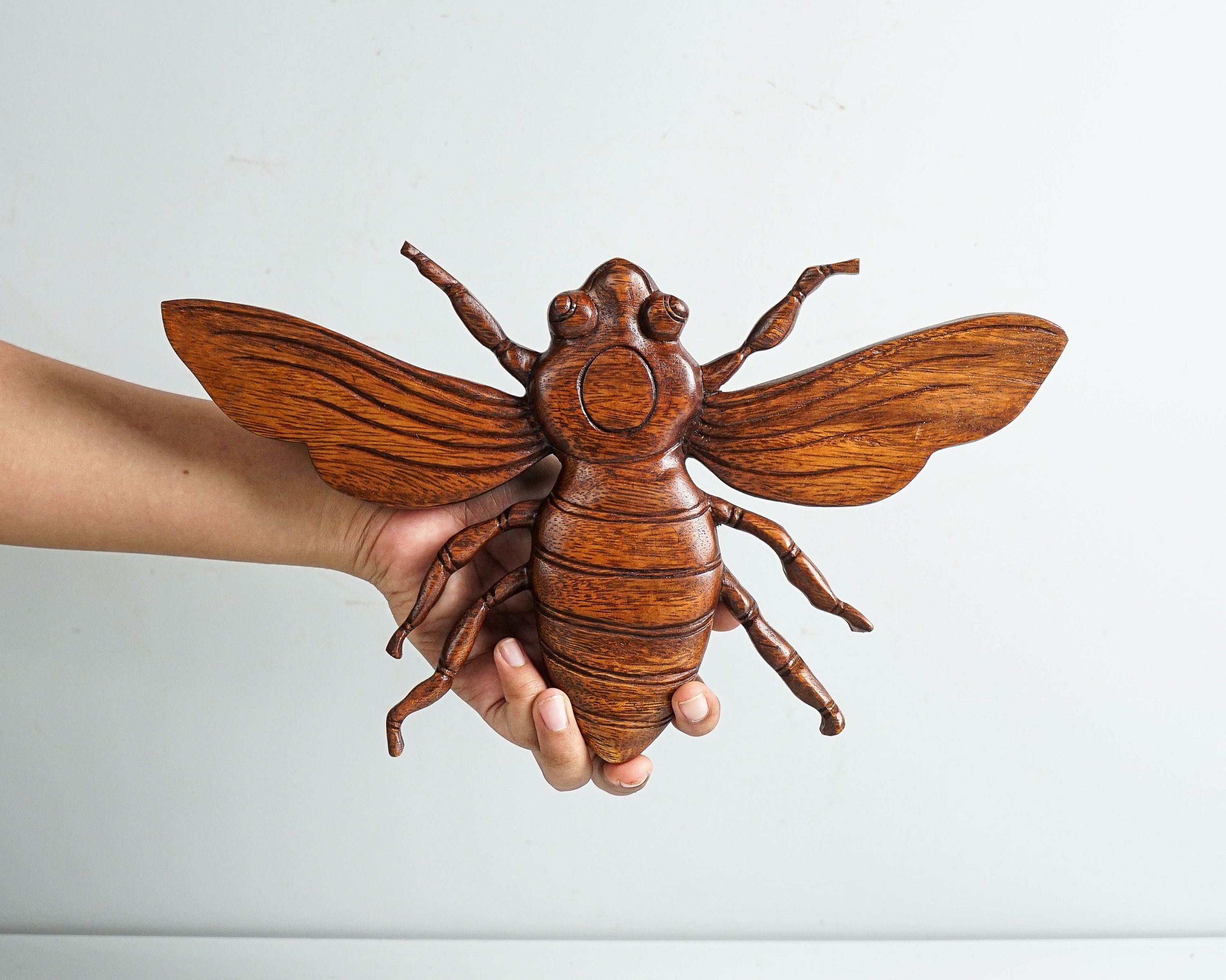 蜂の壁アート、木彫り、昆虫像、手作り、動物彫刻、アートワーク
