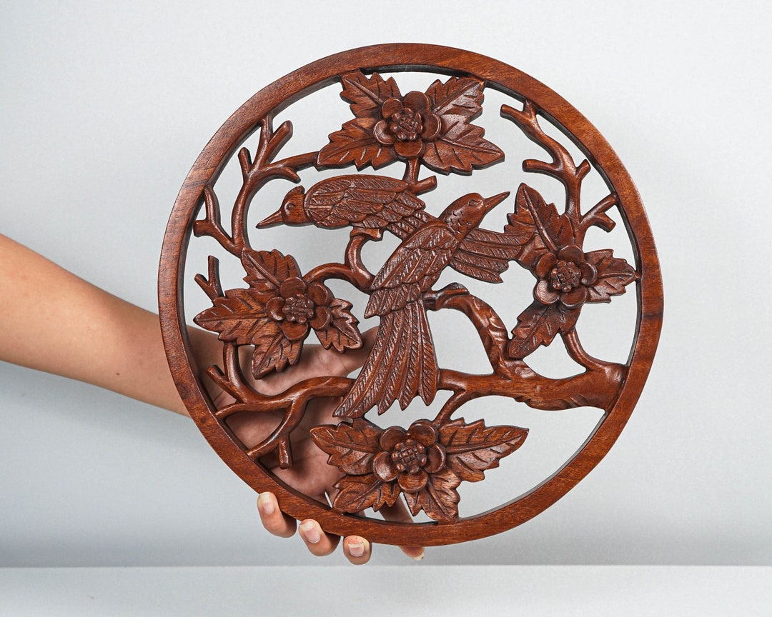 Wooden Bird Wall Art, Wood Carving, Animal Wall Decor, Bird Sculpture