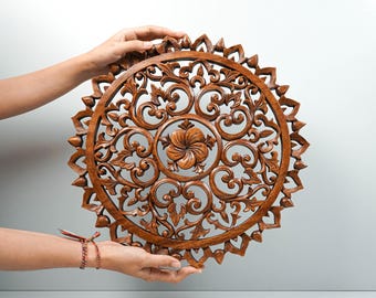 Wooden Flower Decor, Wall Art, Wood Carving, Unique Statue, Hanging Sculpture, Handmade Decoration, Gift for Wife, Birthday Gift
