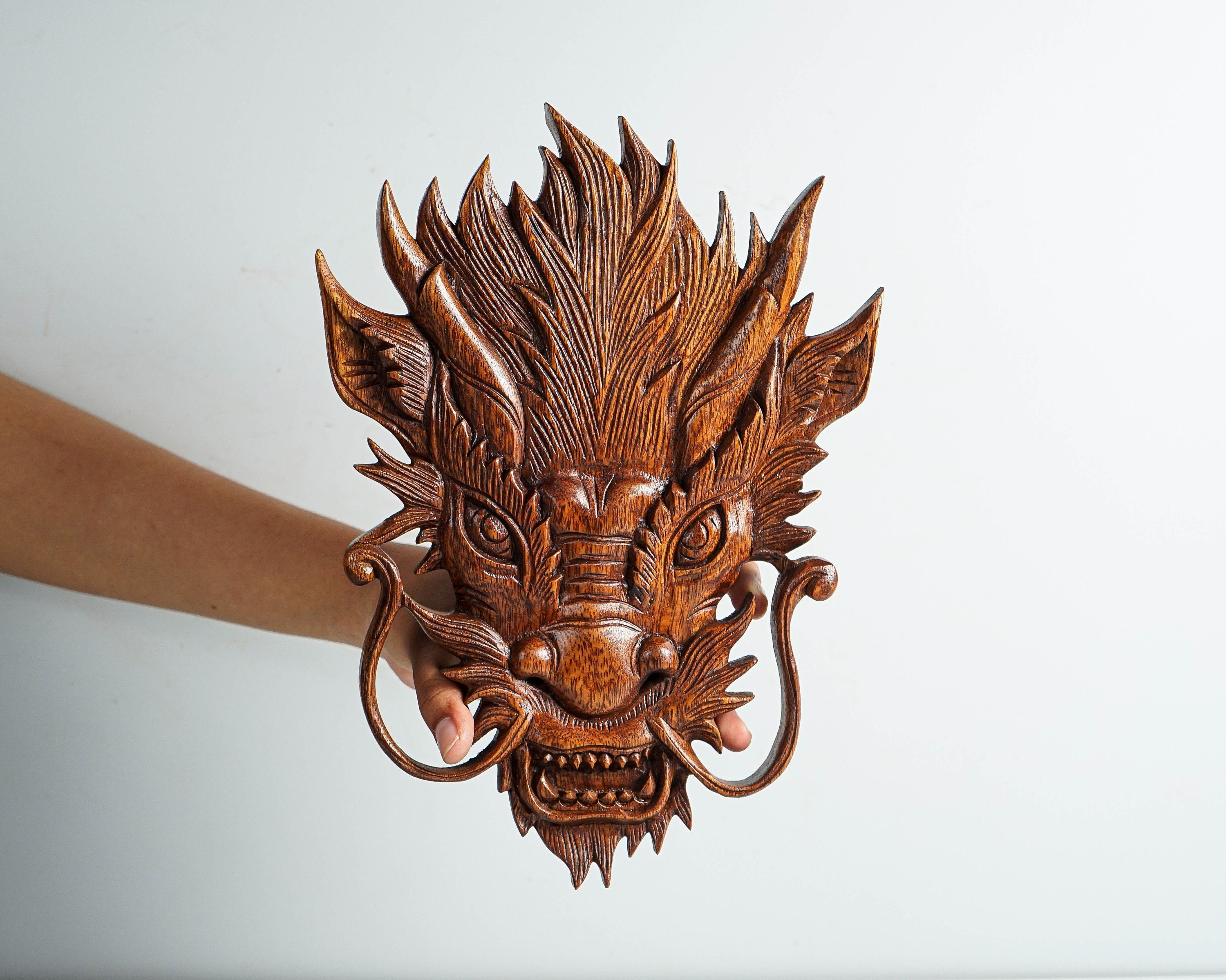 Chinese Dragon Head Wall Decor, Wall Art, Chinese Dragon, Mystical Animal,  Wood Carving Wall Art, Unique, Halloween Decor, Gift for Father 