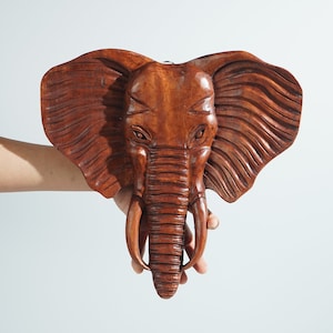 Elefantenkopf Wandkunst, hängende Statue, einzigartige Skulptur, handgeschnitzt, Holzschnitzerei Wandkunst, Küchendekoration, Geburtstagsgeschenk für den Vater
