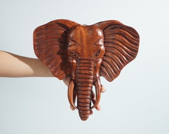 Elefantenkopf Wandkunst, hängende Statue, einzigartige Skulptur, handgeschnitzt, Holzschnitzerei Wandkunst, Küchendekoration, Geburtstagsgeschenk für den Vater