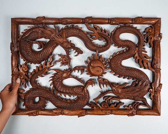 Flying Dragons Yin Yang Panel Carving Flying Dragons Yin Yang Panel Carving