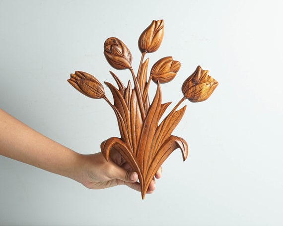 Wooden Tulip Wall Hangings Wooden Flower Wood Carving Wall Art