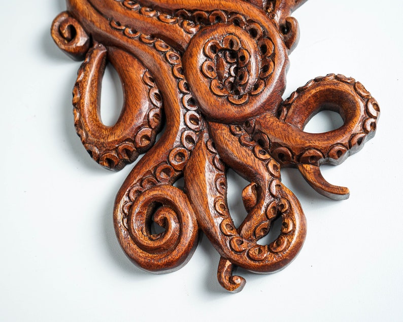 Octopus Inlay Hanging Octopus Sculpture, Hanging Statue, Wood Carving, Marine Life ...