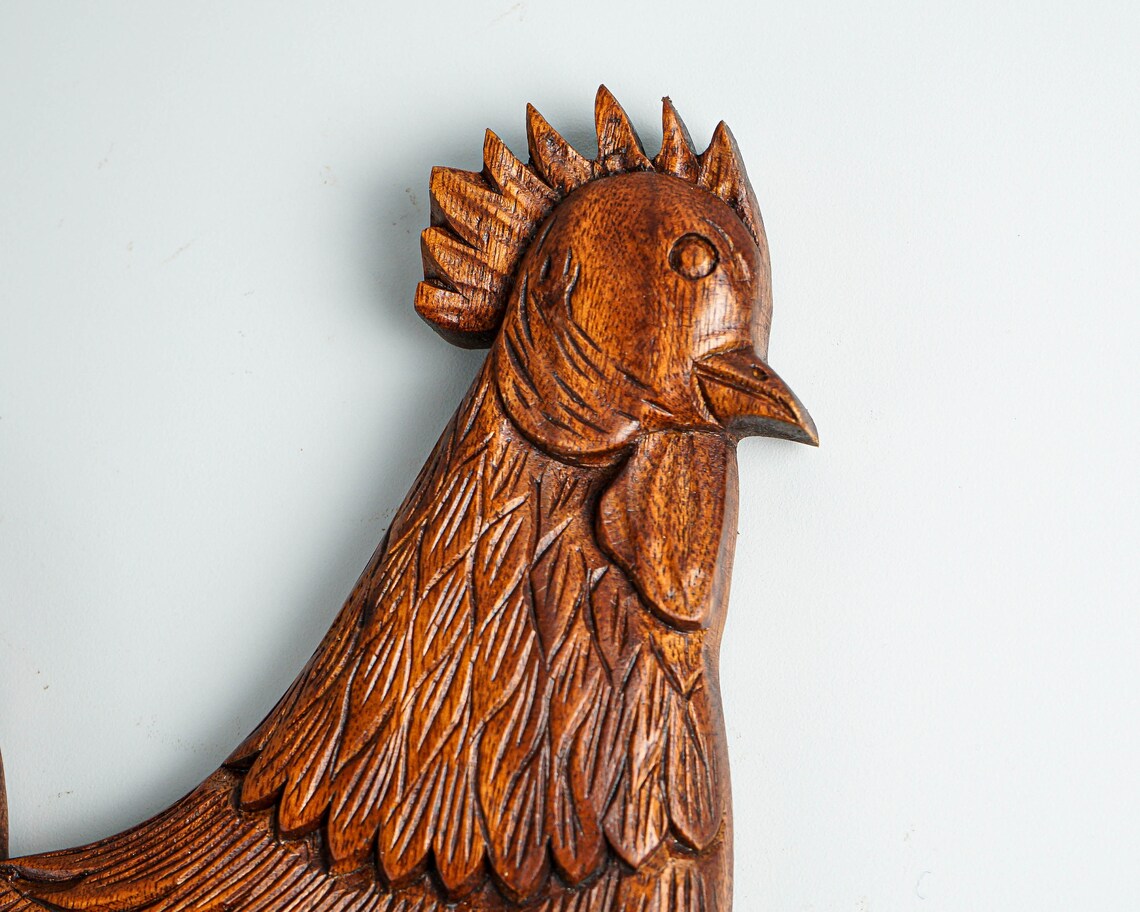 Wooden Rooster Wall Decor Rooster Wall Hanging Wood Carving Etsy