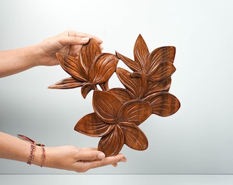 Plumeria Wall Art, Wooden Flower Decor, Wood Carving, Frangipani, Handmade Decoration, Gift Ideas, Christmas Gift