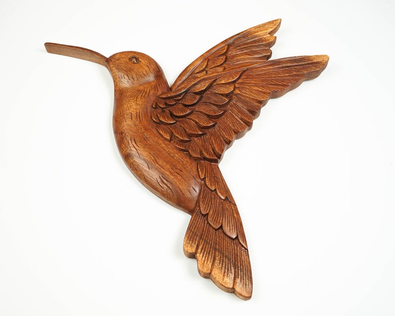 Hummingbird Wall Art, Wooden Bird Statue, Handmade Sculpture, Wood Carving, Decorative, Nursery Decor, Gift for Mom, Gift for friend image 7