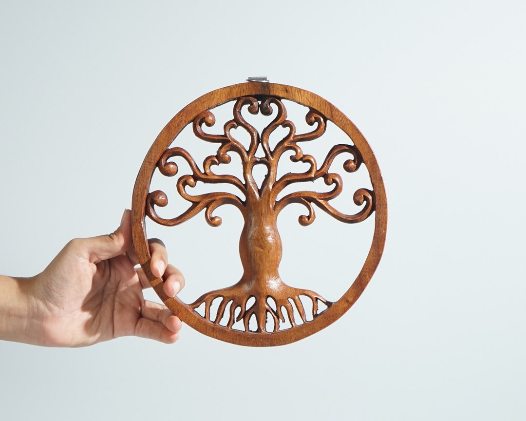 Tree of Life Wall Art, Medallion Tree Decor, Wood Carving, Hanging Statue, Room Decor, Interior