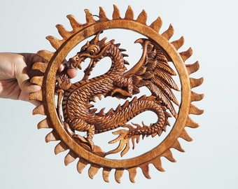Wooden Dragon Statue, Wall Art, Chinese Dragon, Mystical Animal, Handcrafted, Wall Statue, Wood Carving, Handmade Decor, Special Gift