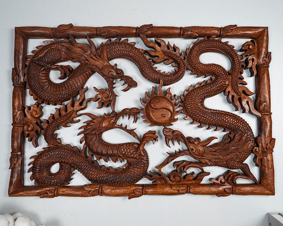 Flying Dragons Yin Yang Panel Carving Flying Dragons Yin Yang Panel Carving