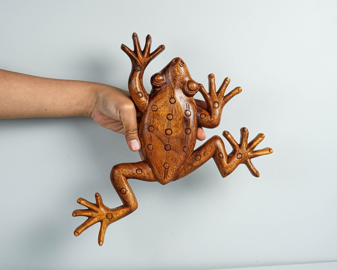 Frog Wall Statue, Wooden Animal, Handmade Decor, Wood Wall Art