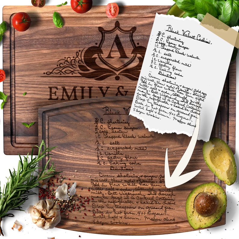 Recipe Cutting Board / Personalized Recipe Cutting Board / Engraved Handwritten Family recipe / Kitchen Decor / Christmas Grandma Gift 